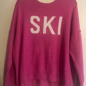 Oversized Pink Sweater with 'SKI' Design
